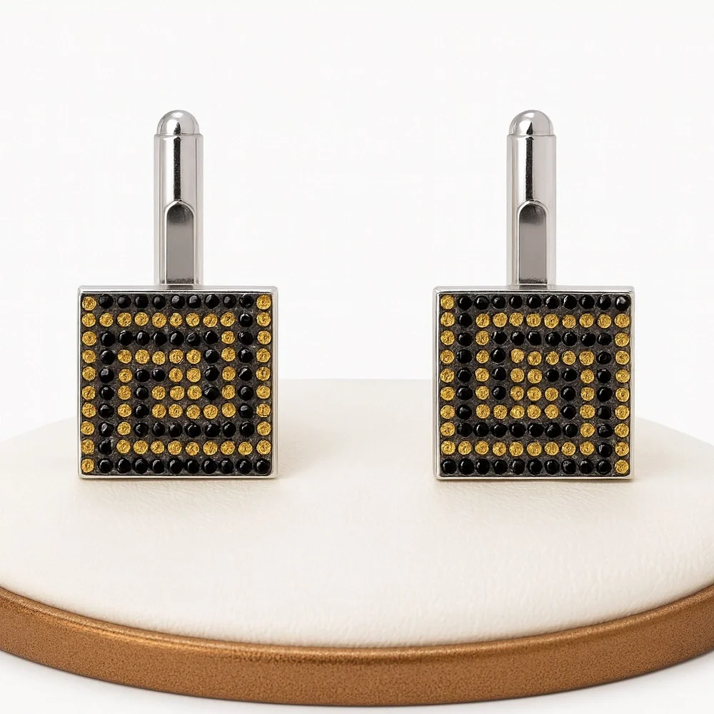 Vintage SL Designs Cufflinks NOS Boxed – Black & Topaz Geometric Rhinestone
